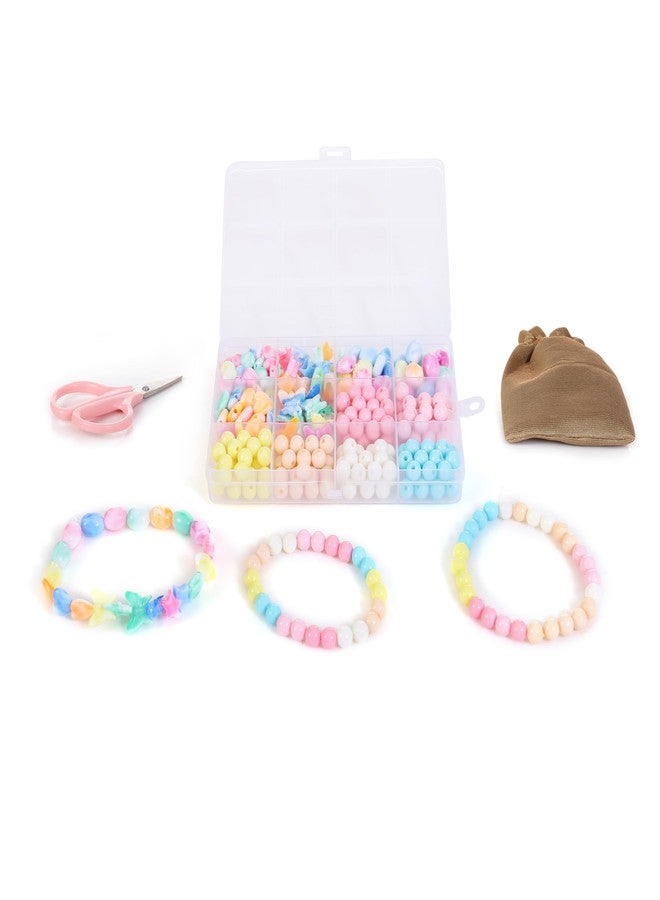 ambitieux 12-Partition Kit for Kids & Girls | 400+ Pastel 8mm & Designer Shape Beads | Bracelet & Jewellery Making Kit with Elastic Thread & 8 Cute Charms | DIY Craft Box for Gifts - Image 5
